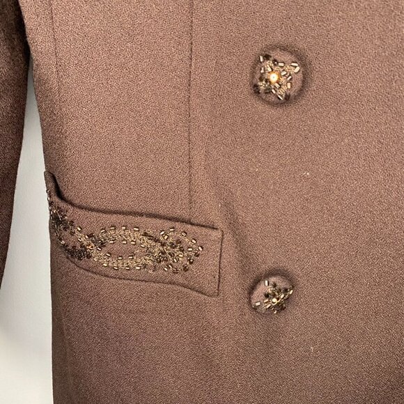 VINTAGE John Meyer 100% Wool Tailored Brown Beaded Evening Blazer Womens size 10 - Picture 5 of 12